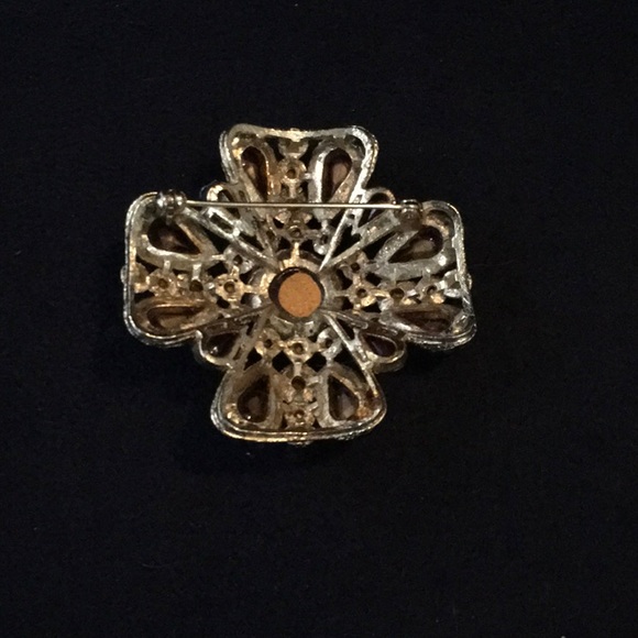Jeweled Maltese Cross Pin/Brooch